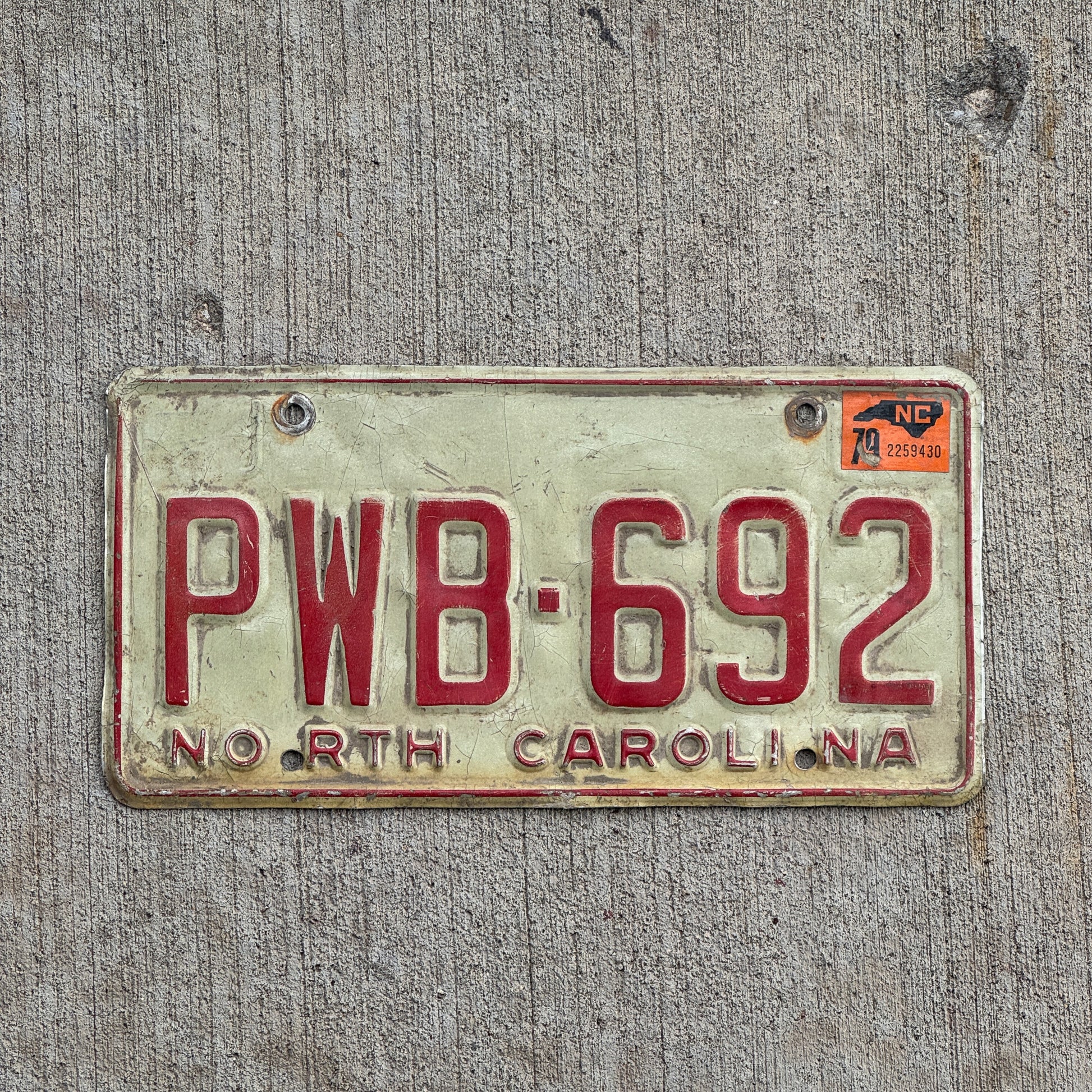 Photo of a 1978 1979 North Carolina License Plate Auto Tag Garage Decor Vintage PWB 692 with original patina