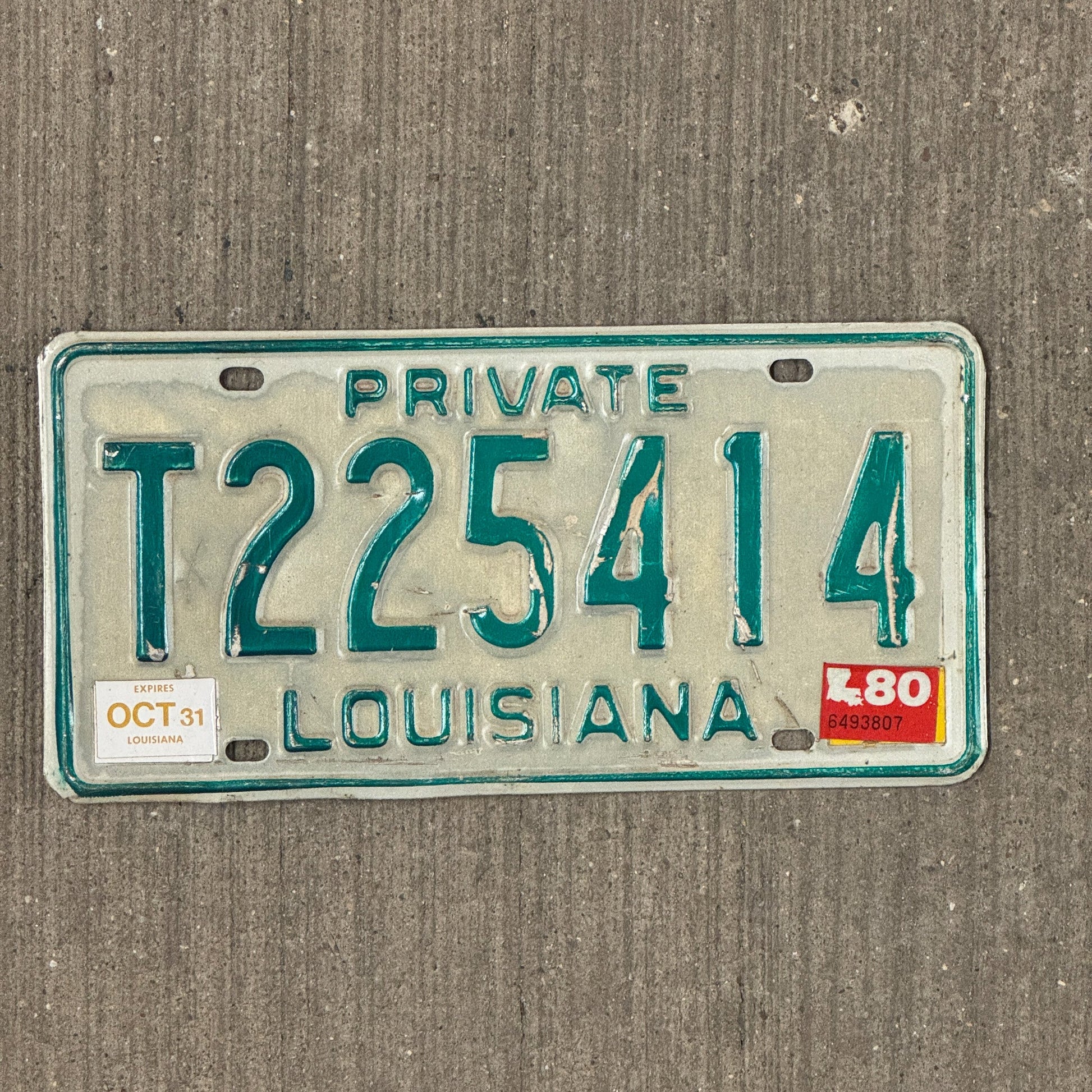 Photo of a 1978 1980 Louisiana Private Truck License Plate Auto Tag Garage Decor Vintage T 225414 with original patina