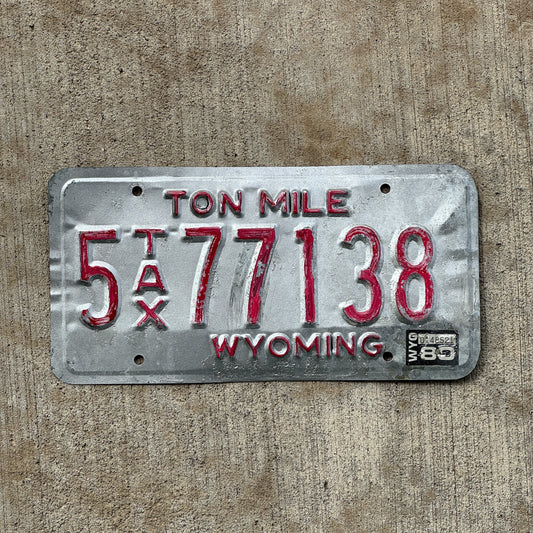 Photo of a 1978 1980 Wyoming Ton Mile Tax License Plate Auto Tag Garage Decor Vintage 5 77138 with original patina