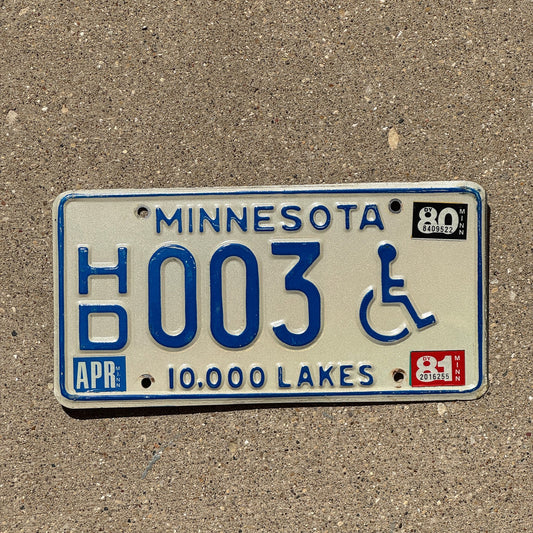 Photo of a 1978 1981 Minnesota Handicapped License Plate Auto Tag 1 Garage Decor Low Number Single Digit HD 003