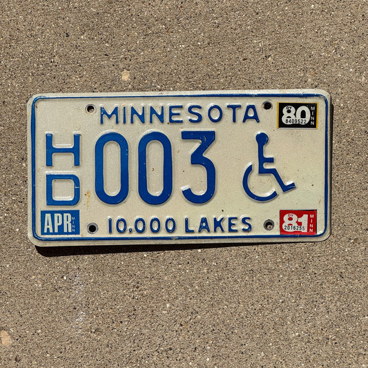 Photo of a 1978 1981 Minnesota Handicapped License Plate Auto Tag 2 Garage Decor Low Number Single Digit HD 003