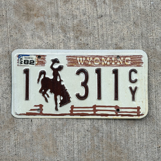 Photo of a 1978 1982 Wyoming License Plate Auto Tag Garage Decor Vintage Cowboy Rodeo 1 311 CY with original patina
