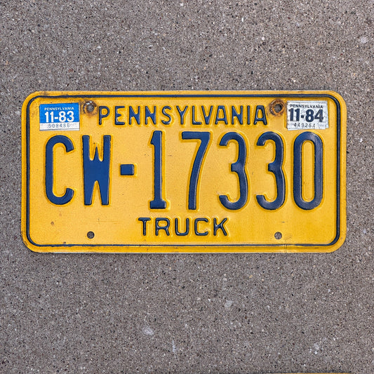 Photo of a 1978 1984 Pennsylvania Truck License Plate Auto Tag Garage Decor Vintage CW 17330 with original patina