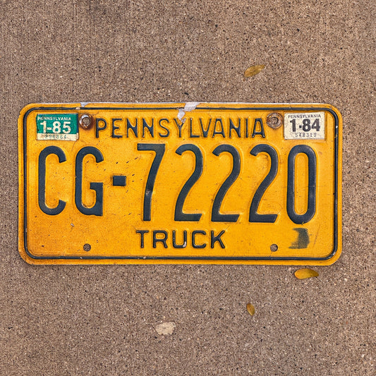 Photo of a 1978 1985 Pennsylvania Truck License Plate Auto Tag Garage Decor Vintage 222 Repeat Repeating CG 72220 with original patina