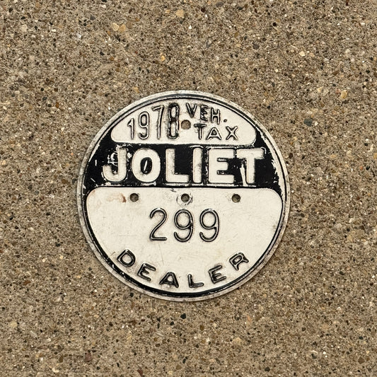 Photo of a 1978 Illinois Dealer Tax Tag Auto Tag Garage Decor Vintage Joliet 299