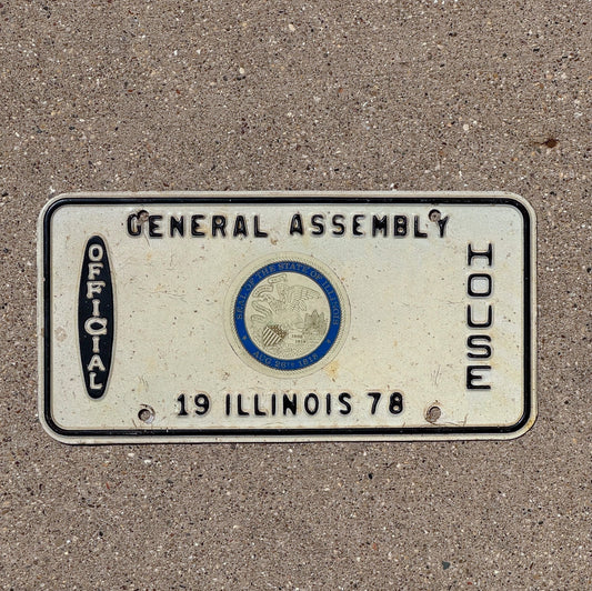 Photo of a 1978 Illinois House Member License Plate Auto Tag Garage Decor Vintage Official General Assembly Politics Political with original patina