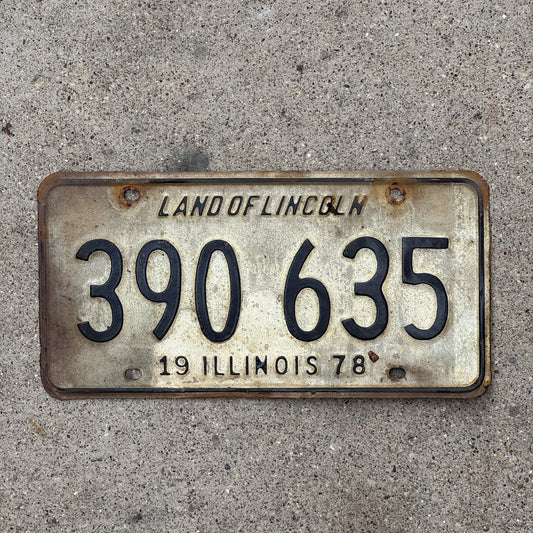 Photo of a 1978 Illinois License Plate Auto Tag 1 Vintage Garage 390 635 with original patina