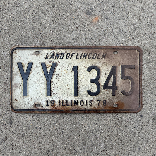 Photo of a 1978 Illinois License Plate Auto Tag 1 Vintage Garage YY 1345 with original patina