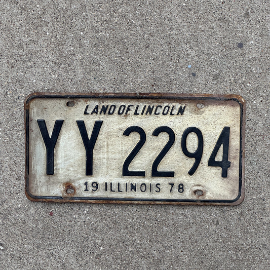 Photo of a 1978 Illinois License Plate Auto Tag 1 Vintage Garage YY 2294 with original patina
