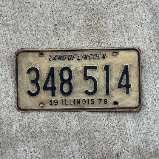 Photo of a 1978 Illinois License Plate Auto Tag 2 Vintage Garage 348 514 with original patina