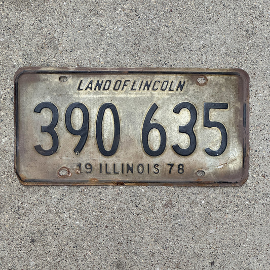 Photo of a 1978 Illinois License Plate Auto Tag 2 Vintage Garage 390 635 with original patina