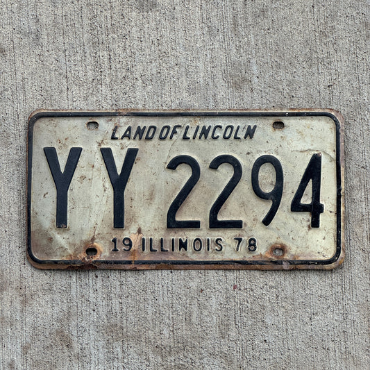 Photo of a 1978 Illinois License Plate Auto Tag 2 Vintage Garage YY 2294 with original patina