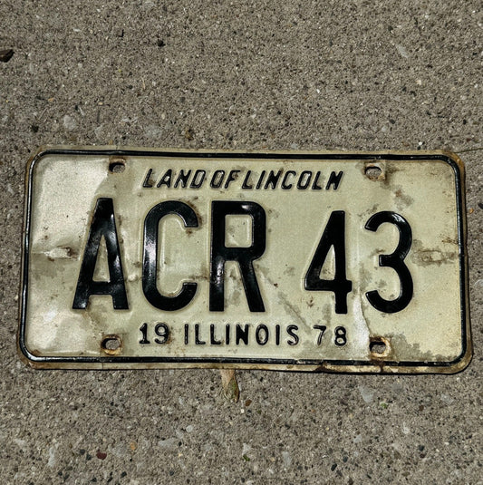 Photo of a 1978 Illinois License Plate Auto Tag Garage Decor Vintage Initials Name ACR 43