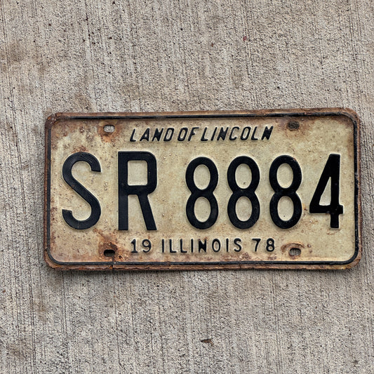 Photo of a 1978 Illinois License Plate Auto Tag Garage Decor Vintage Repeat Repeating SR 8884 with original patina