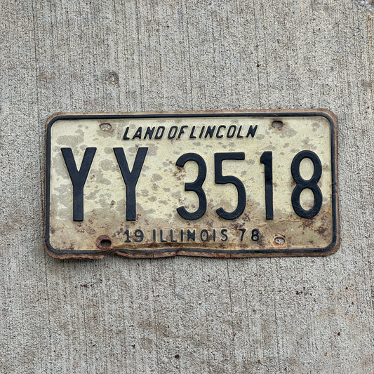 Photo of a 1978 Illinois License Plate Auto Tag Garage Decor Vintage YY 3518 with original patina