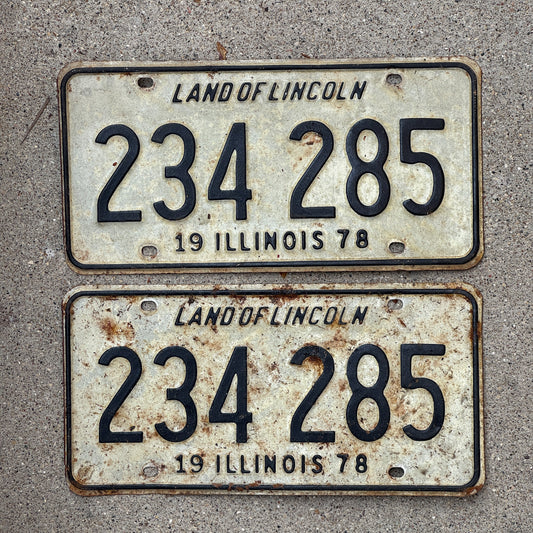 Photo of a 1978 Illinois License Plate Pair Auto Tag Garage Decor Vintage 234 285 with original patina