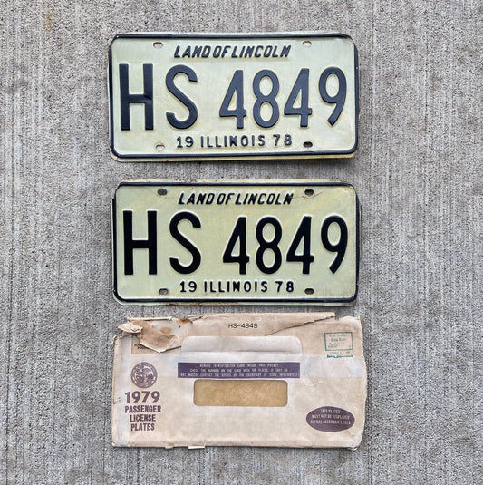 Photo of a 1978 Illinois License Plate Pair Auto Tag Garage Decor Vintage HS 4849 with original patina