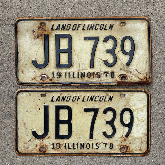 Photo of a 1978 Illinois License Plate Pair Auto Tag Garage Decor Vintage JB 739 with original patina