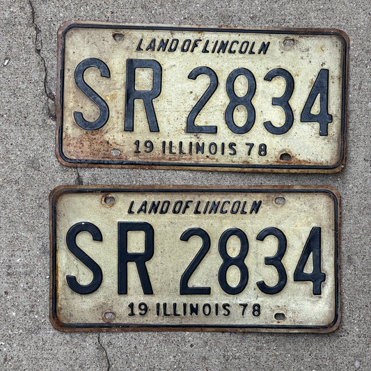 Photo of a 1978 Illinois License Plate Pair Auto Tag Garage Decor Vintage SR 2834 with original patina