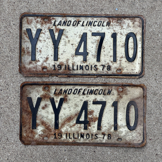 Photo of a 1978 Illinois License Plate Pair Auto Tag Garage Decor Vintage YY 4710 with original patina