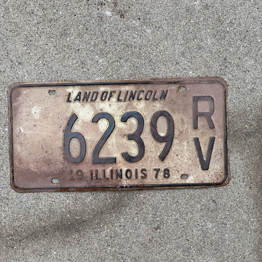 Photo of a 1978 Illinois RV License Plate Auto Tag 1 Vintage Garage 6239 with original patina