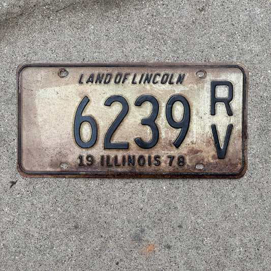 Photo of a 1978 Illinois RV License Plate Auto Tag 2 Vintage Garage 6239 with original patina
