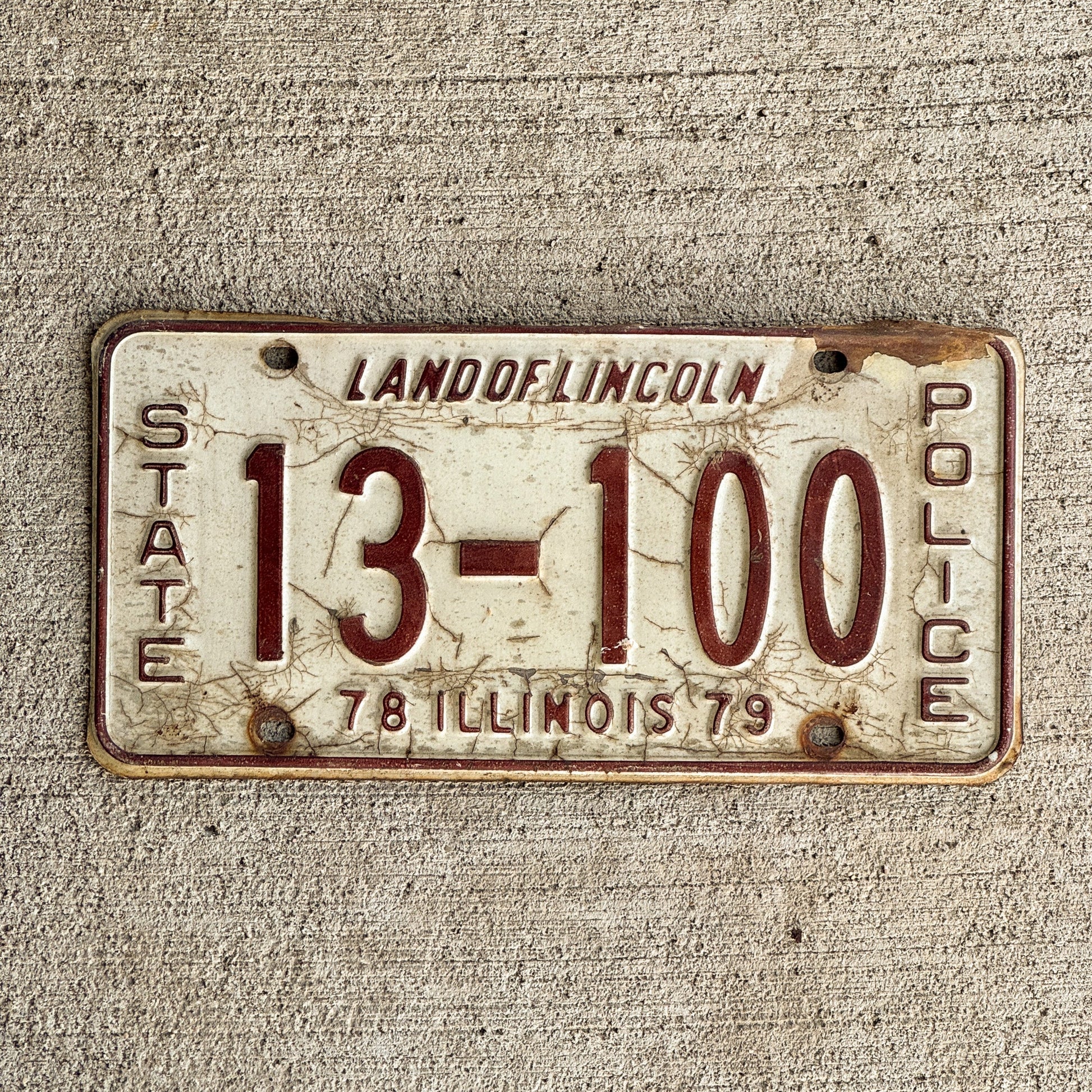 Photo of a 1978 Illinois State Police License Plate Auto Tag Garage Decor Vintage Patrol Cop Trooper 13-100