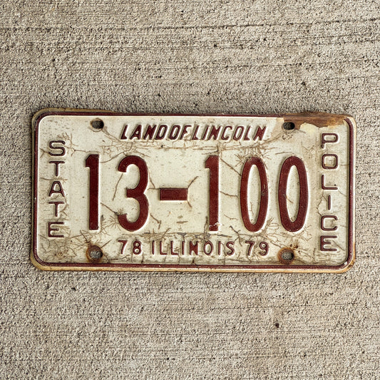 Photo of a 1978 Illinois State Police License Plate Auto Tag Garage Decor Vintage Patrol Cop Trooper 13-100
