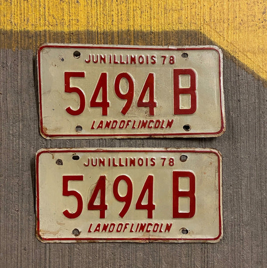 Photo of a 1978 Illinois Truck License Plate Pair Auto Tag Garage Decor Vintage 5494 B with original patina