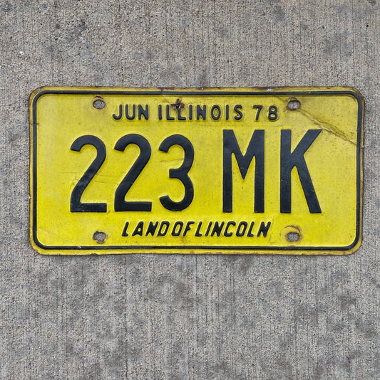 Photo of a 1978 Illinois Truck Mileage Tax License Plate Auto Tag Garage Decor Vintage 223 MK with original patina
