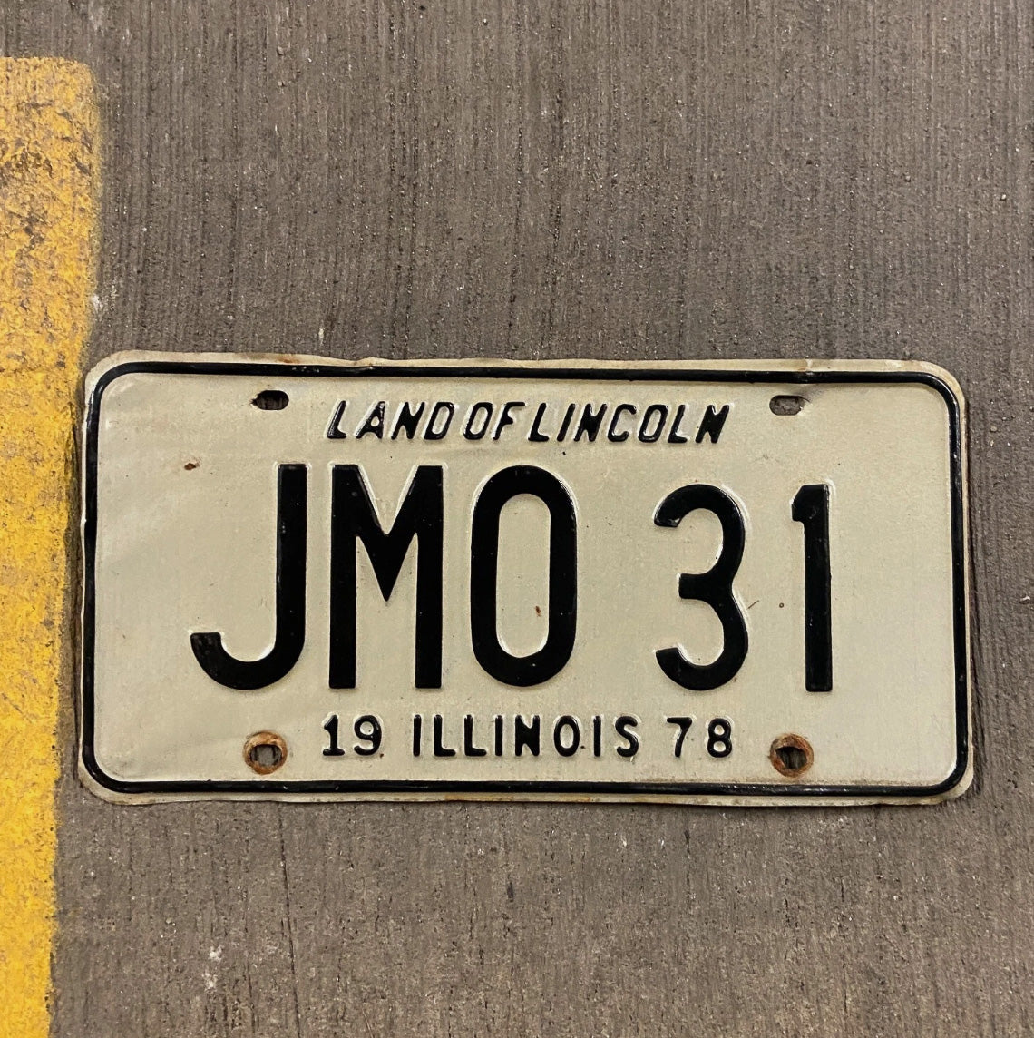 Photo of a 1978 Illinois Vanity License Plate Auto Tag Garage Decor Initials Name JMO 31