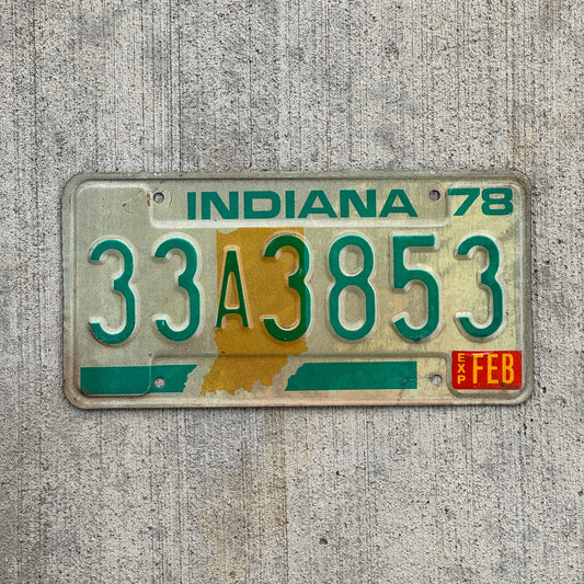 Photo of a 1978 Indiana License Plate Auto Tag Garage Decor Vintage 33 A 3853 with original patina