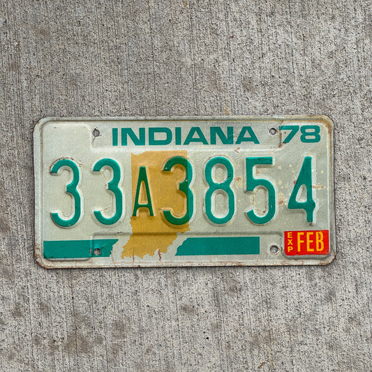 Photo of a 1978 Indiana License Plate Auto Tag Garage Decor Vintage 33 A 3854 with original patina
