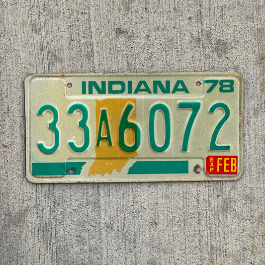 Photo of a 1978 Indiana License Plate Auto Tag Garage Decor Vintage 33 A 6072 with original patina