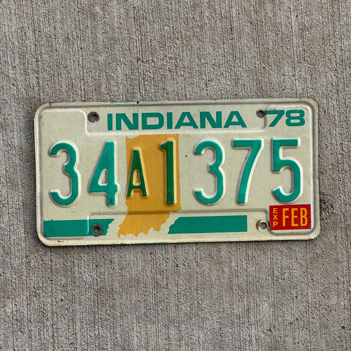 Photo of a 1978 Indiana License Plate Auto Tag Garage Decor Vintage 34 A 1375 with original patina