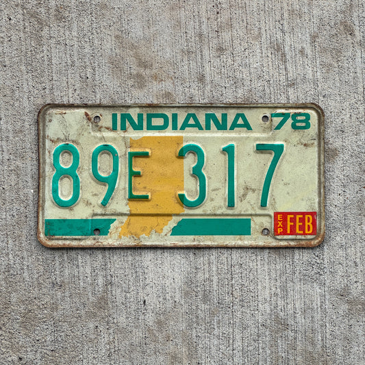 Photo of a 1978 Indiana License Plate Auto Tag Garage Decor Vintage 89 E 317 with original patina
