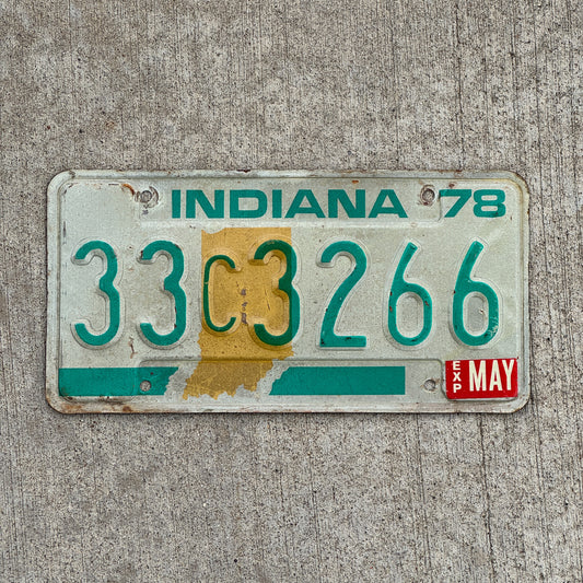 Photo of a 1978 Indiana License Plate Auto Tag Garage Decor Vintage Repeat Repeating 33 C 3266 with original patina
