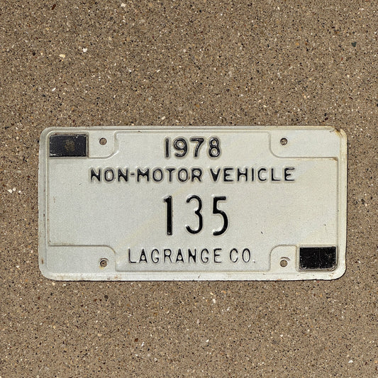 Photo of a 1978 Indiana Non-Motor Vehicle License Plate Auto Tag Garage Decor Vintage Lagrange County 135