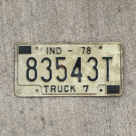 Photo of a 1978 Indiana Truck License Plate Auto Tag Garage Decor Vintage 83543 T with original patina