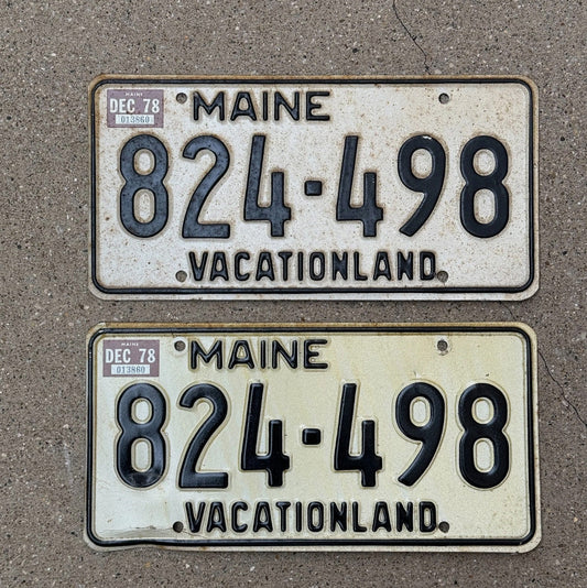 Photo of a 1978 Maine License Plate Pair Auto Tag Garage Decor Vintage 824 498
