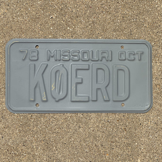 Photo of a 1978 Missouri Ham Radio License Plate Auto Tag 1 Garage Decor K0ERD