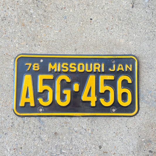 Photo of a 1978 Missouri License Plate Auto Tag Garage Decor Vintage A5G 456 with original patina