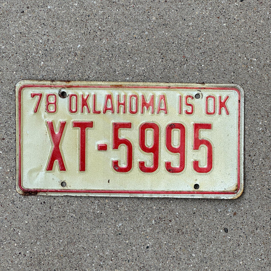 Photo of a 1978 Oklahoma License Plate Auto Tag Garage Decor Vintage XT 5995