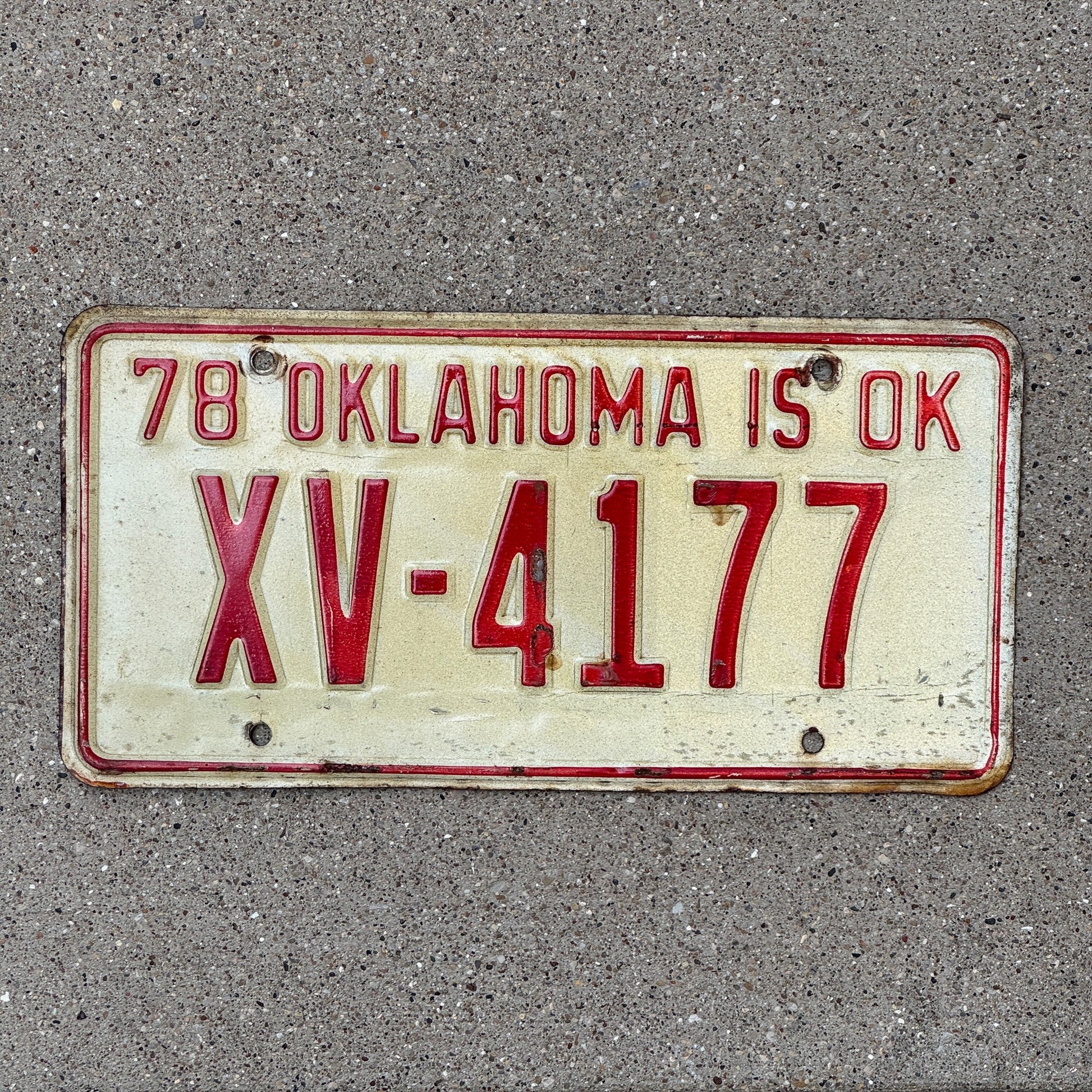 Photo of a 1978 Oklahoma License Plate Auto Tag Garage Decor Vintage XV 4177