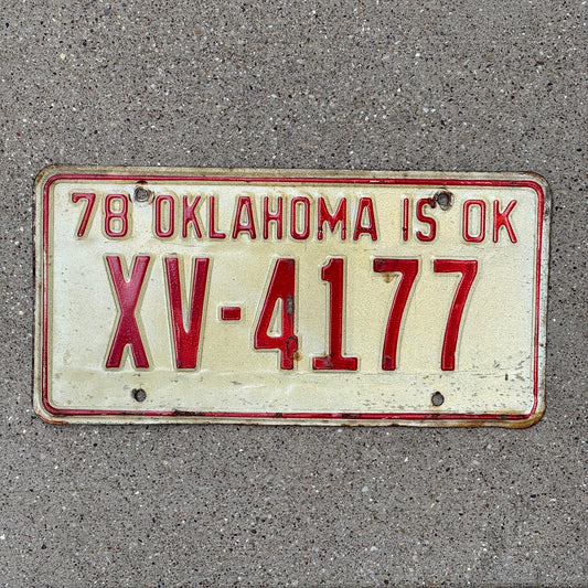 Photo of a 1978 Oklahoma License Plate Auto Tag Garage Decor Vintage XV 4177