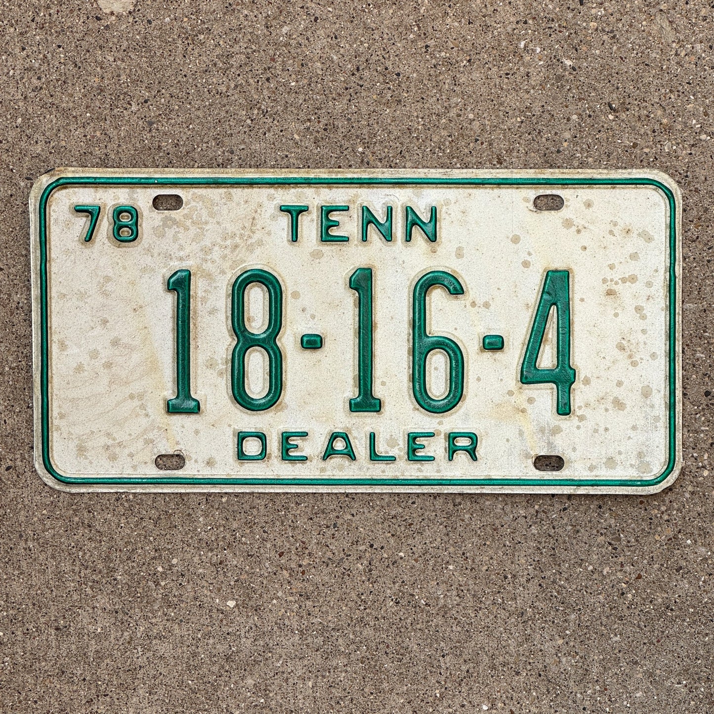 Photo of a 1978 Tennessee Dealer License Plate Auto Tag Garage Decor Vintage 18 16 4 with original patina