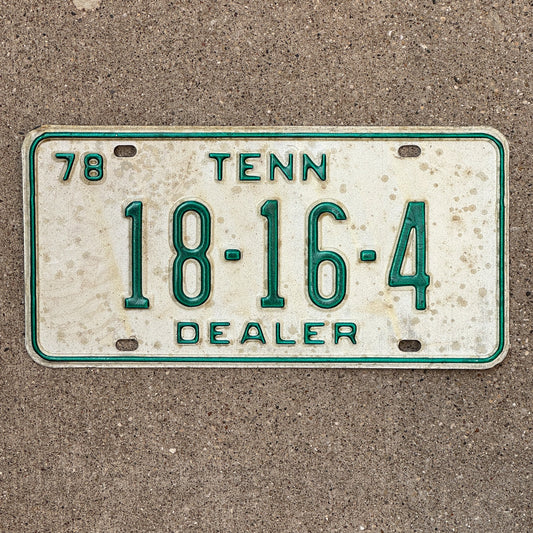 Photo of a 1978 Tennessee Dealer License Plate Auto Tag Garage Decor Vintage 18 16 4 with original patina