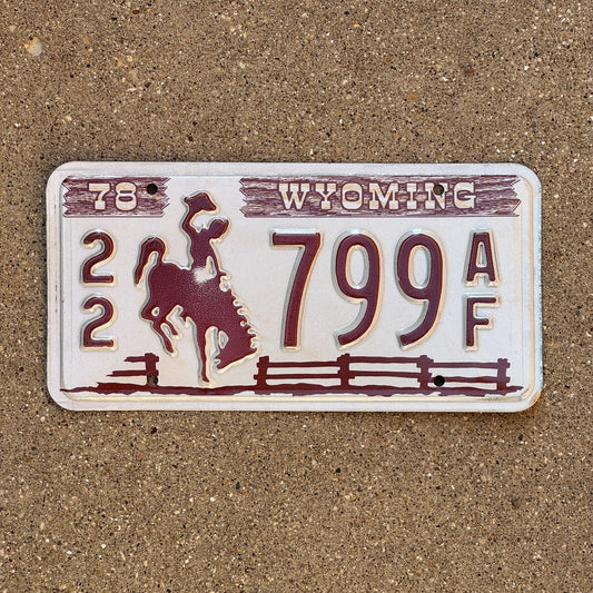 Photo of a 1978 Wyoming License Plate Auto Tag Garage Decor Vintage 22 799 AF