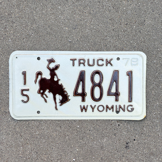 Photo of a 1978 Wyoming Truck License Plate Auto Tag Garage Decor Vintage Cowboy Rodeo 15 4841 with original patina