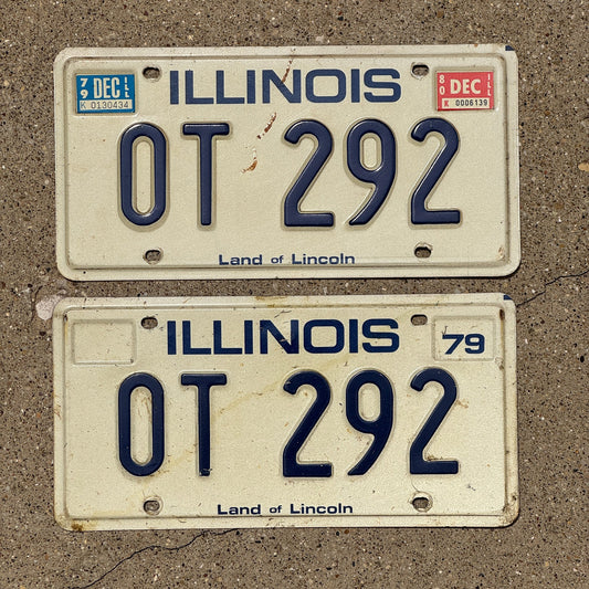 Photo of a 1979 1980 Illinois License Plate Pair Auto Tag Garage Decor Vintage OT 292